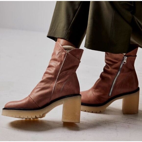Free People Jack Zip Slouch Boots Spiced Chai 37.5 (7) Like New - Picture 2 of 12